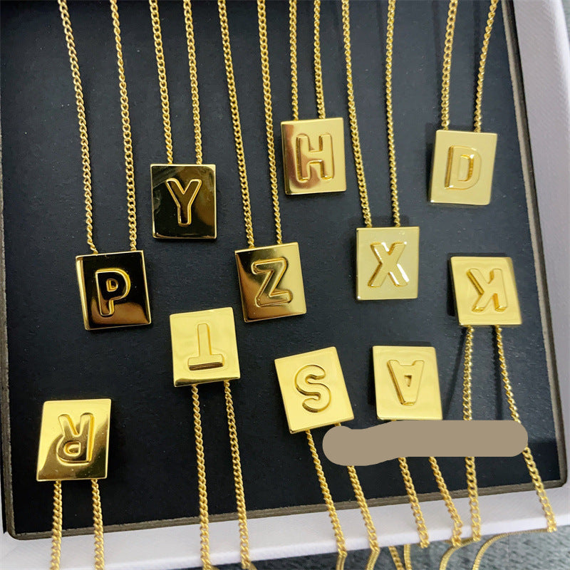 Wholesale Small square 26 letter necklace